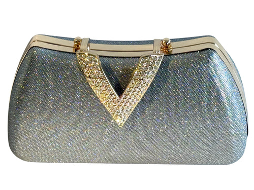 Silver bag with gold V crystal clasp