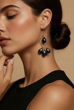Load image into Gallery viewer, Statement black gemstone gold filled handmade earrings
