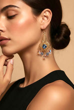 Load image into Gallery viewer, Statement golden and crystal drop earrings for women
