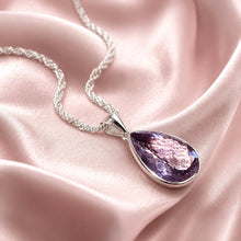 Load image into Gallery viewer, Teardrop amethyst gemstone pendant in sterling silver
