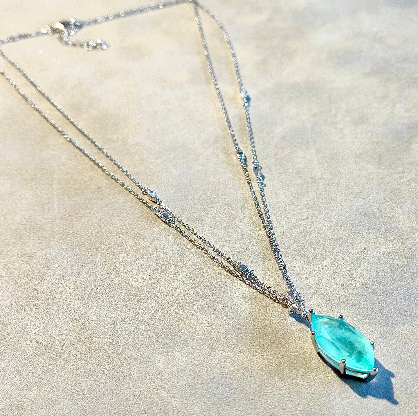 Diamond shape mint Paraiba Tourmaline necklace