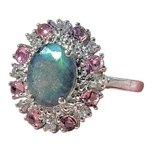 Load image into Gallery viewer, Labradorite and pink sapphire gemstone ring in sterling silver
