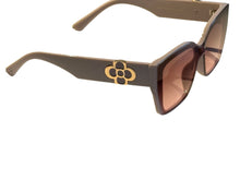 Load image into Gallery viewer, Taupe sun-glasses for women with gold detail in a modern design
