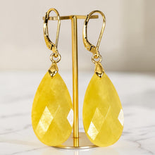 Load image into Gallery viewer, Yellow jasper gemstone earrings in gold
