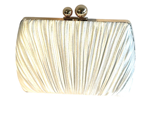 Women's white satin pleated clutch purse