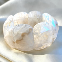 Load image into Gallery viewer, White beaded cuff bracelet of quartz gemstones
