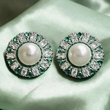 Load image into Gallery viewer, White pearl and emerald and topaz gemstone earrings
