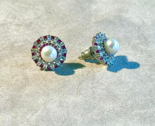 Load image into Gallery viewer, White pearl and ruby gemstone earrings
