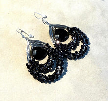 Load image into Gallery viewer, Handmade woven black onyx gemstone earrings in silver

