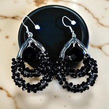 Load image into Gallery viewer, Woven Drop black onyx gemstone earrings
