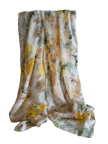 Yellow and White Floral print scarf