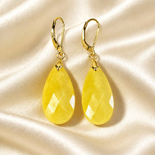 Load image into Gallery viewer, Yellow Jasper gemstone earrings in teardrop shaped in gold
