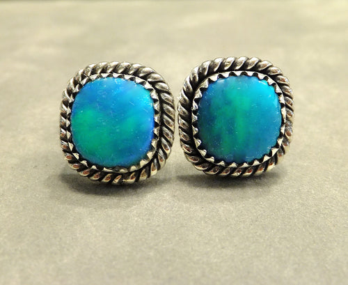 Aurora opal stud earrings in sterling silver