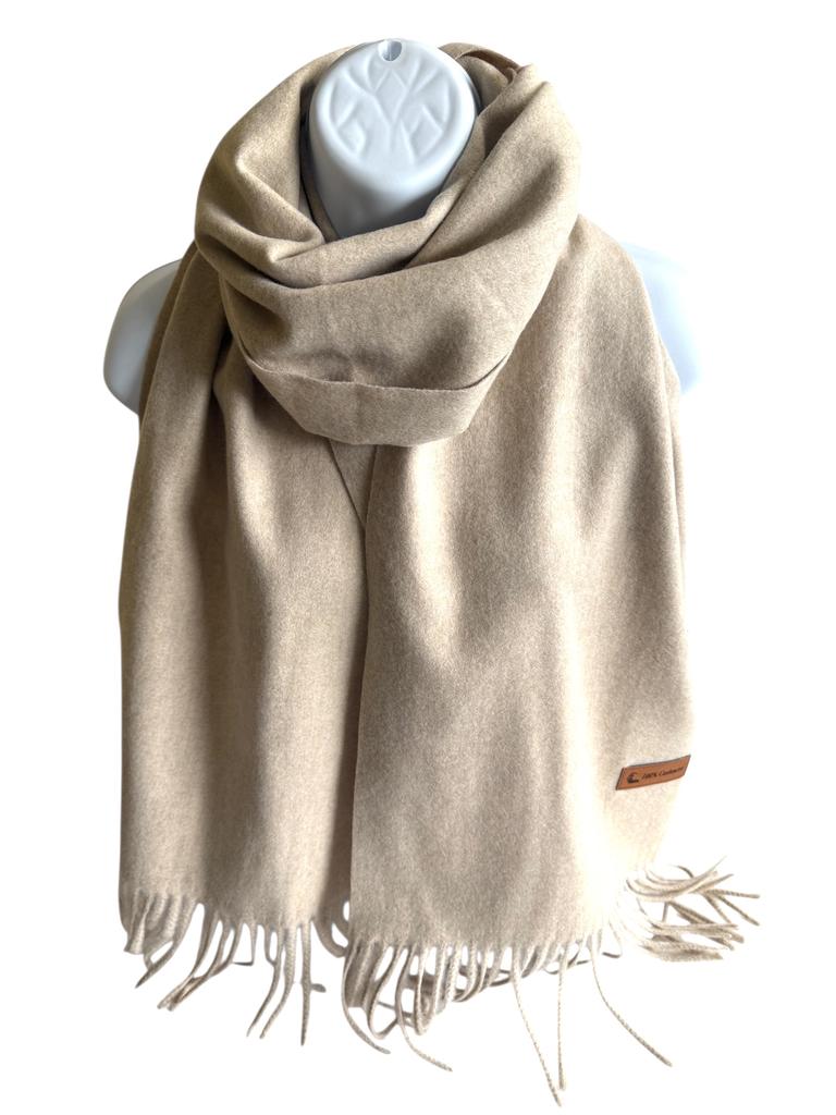 Long beige cashmere winter scarf