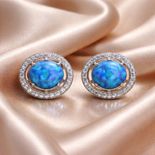 Load image into Gallery viewer, Blue opal and white topaz stud earrings
