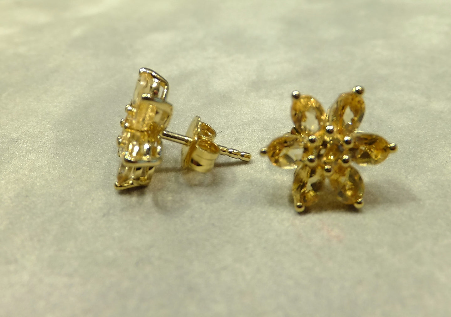 Citrine gemstone Foral stud earrings