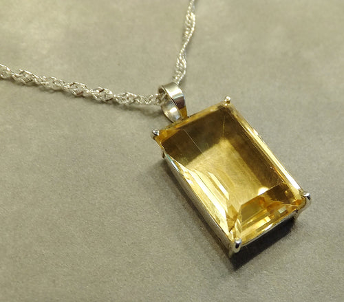 Princess cut citrine pendant necklace in sterling silver