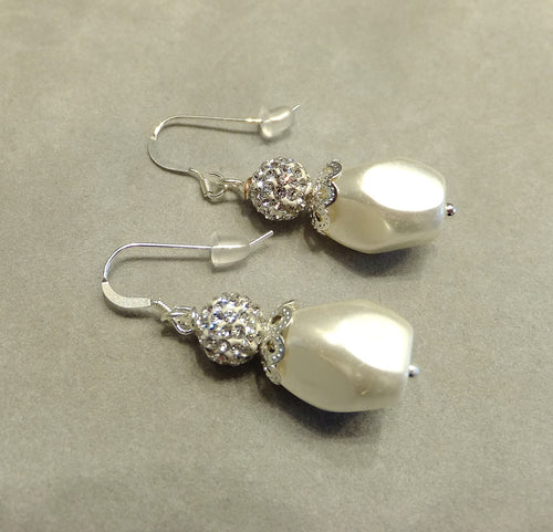 Sterling silver pearl and crystal earrings