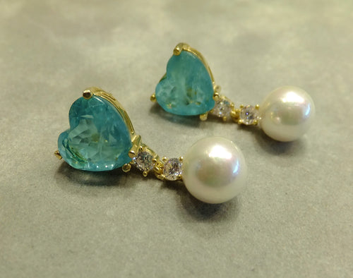 Pearl and Paraiba tourmaline drop earrings