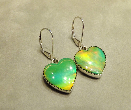 Green Aurora Opal heart shape drop earrings