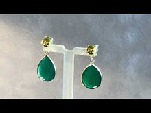 Load and play video in Gallery viewer, Green onyx gemstone teardrop earrings
