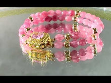 Load and play video in Gallery viewer, Pink beaded gold filled gemstone bracelet
