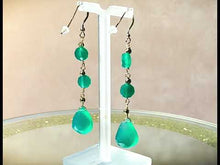 Load and play video in Gallery viewer, Long beaded green onyx earrings
