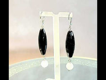 Load and play video in Gallery viewer, Long drop black and white gemstone earrings
