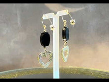 Load and play video in Gallery viewer, Black onyx gold filled heart drop earrings

