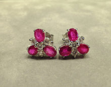Load image into Gallery viewer, Three gemstone ruby stud earrings

