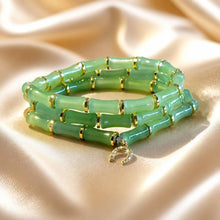 Load image into Gallery viewer, Jade beaded stretch gemstone bracelets with gold details 
