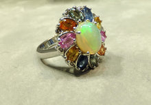 Load image into Gallery viewer, Side vIew of Mutli Gemstone Ring
