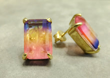 Load image into Gallery viewer, Side view of tourmalne stud earrings
