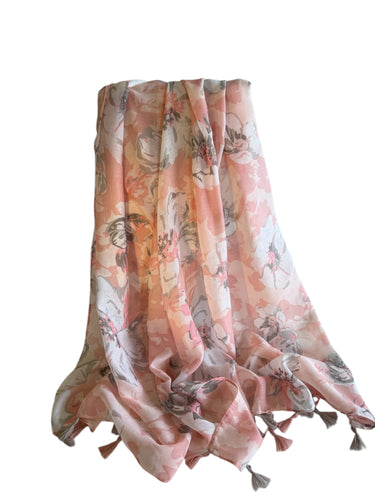 soft pink floral scarf for women