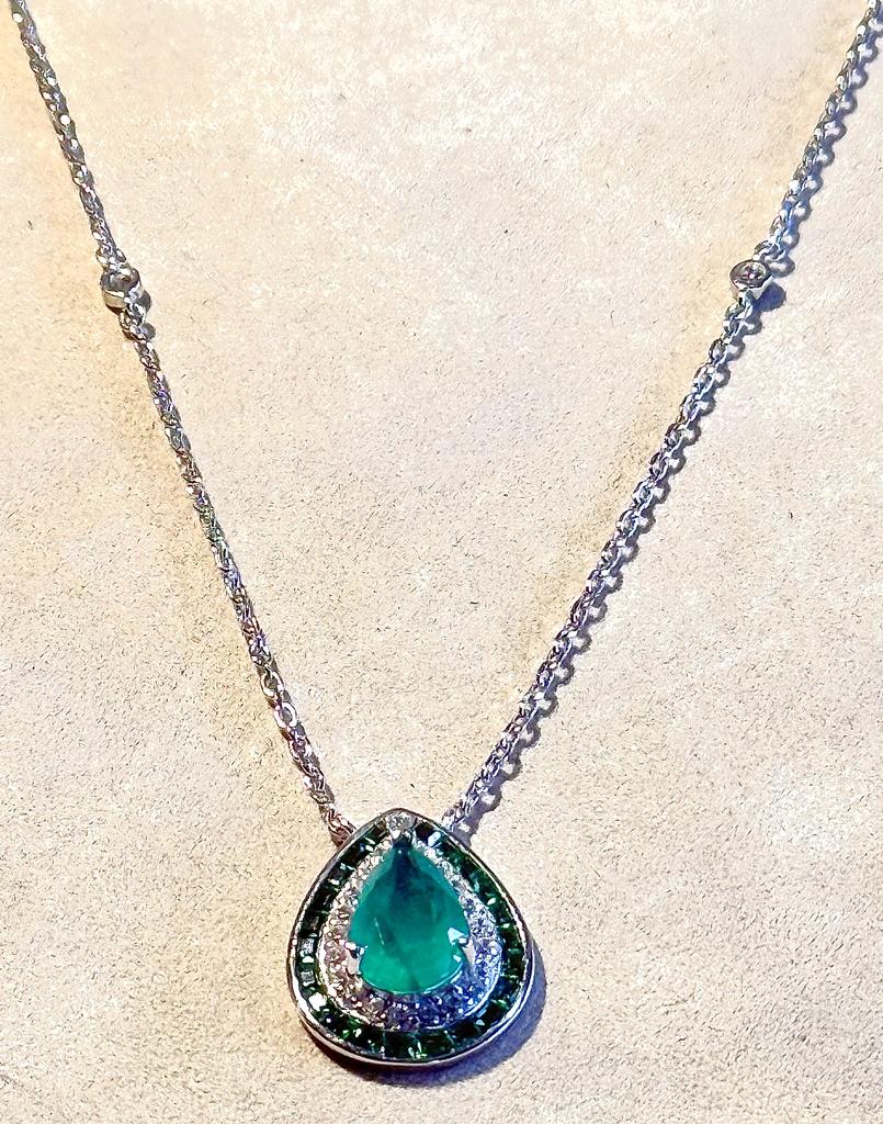 Green teardrop tourmaline pendant necklace