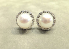 Load image into Gallery viewer, white pearl stud earrings in sterling silver
