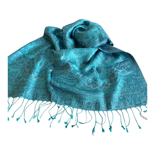 Turquoise silk print scarf