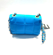 Load image into Gallery viewer, Back view of Italian leather blue bag

