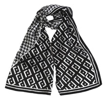 Load image into Gallery viewer, Black and white print silk scarf
