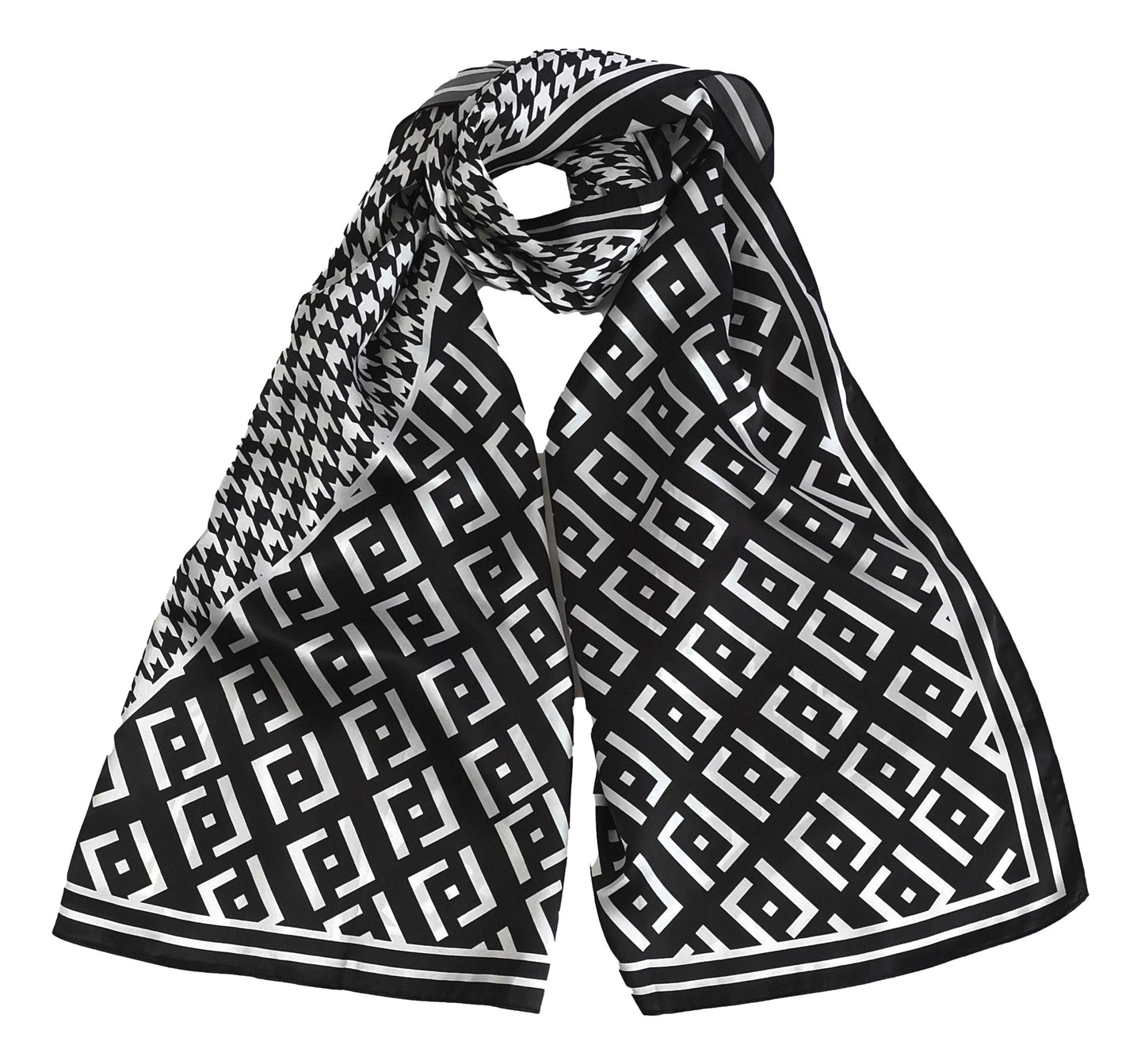 Black and white print silk scarf
