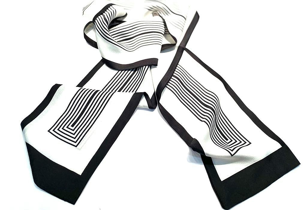 Black and white strip print tie scarf