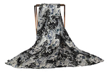 Load image into Gallery viewer, Long Black and White Print silk scarf
