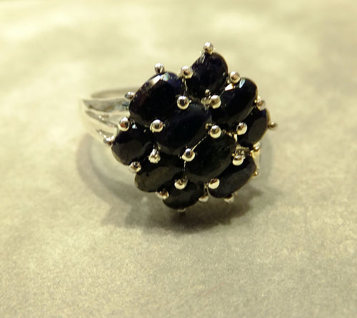 Black sapphire cluster ring
