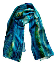 Load image into Gallery viewer, Long Blue theme silk scarf
