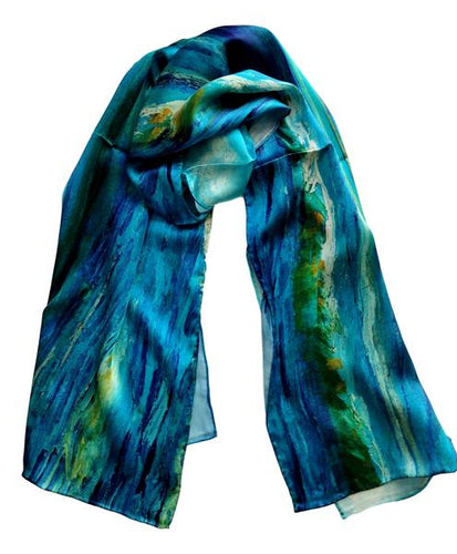 Long Blue theme silk scarf