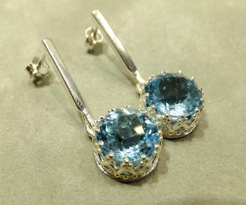 Blue topaz drop gemstone earrings in sterling silver