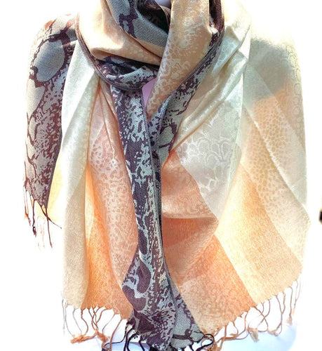 Peach and brown print long scarf