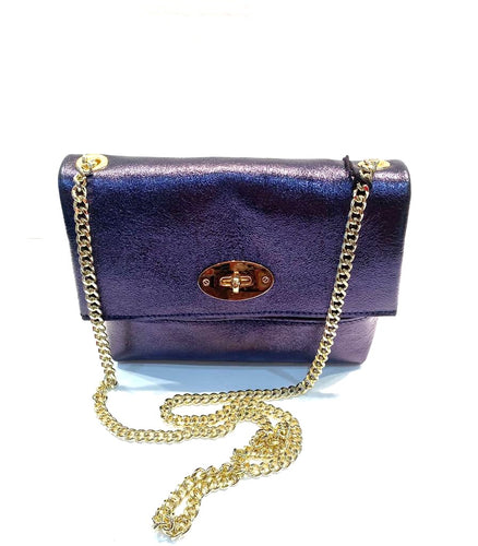 Blue Metallic Leather Handbag