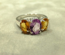 Load image into Gallery viewer, Three gemstone ring citrine and amethyst
