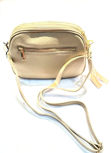 Three zipper beige Italian leather Bag